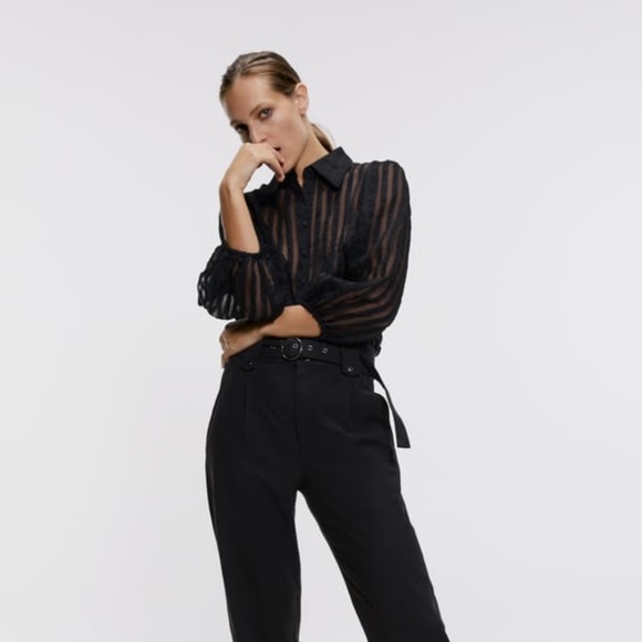 Zara Striped Organza Blouse - Picture 1 of 5